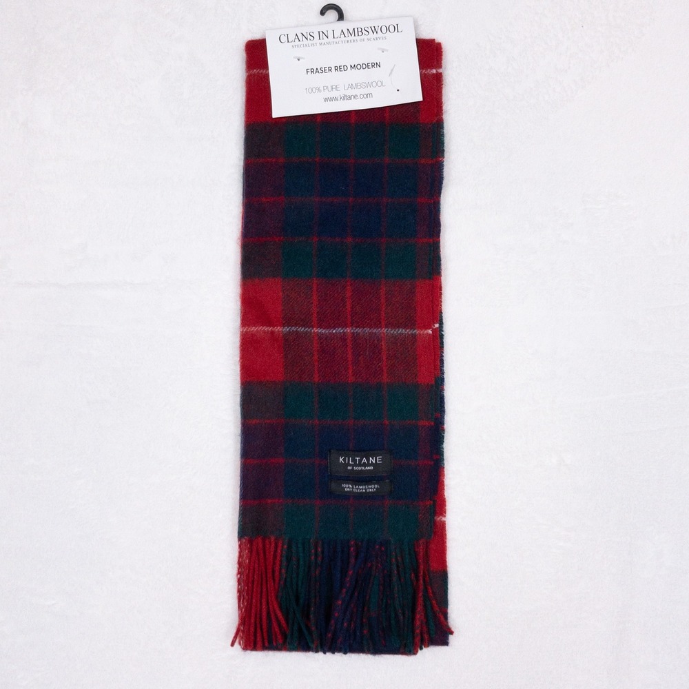 Kiltane of Scotland 100% Lambswool Scarf Red Fraser Tartan Plaid Pure Fringed